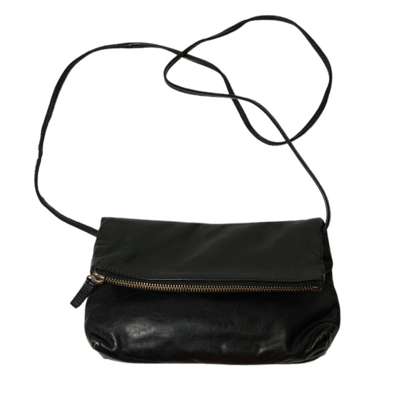 COS Black Leather Crossbody Fold-Over Zip Bag - Picture 1 of 3